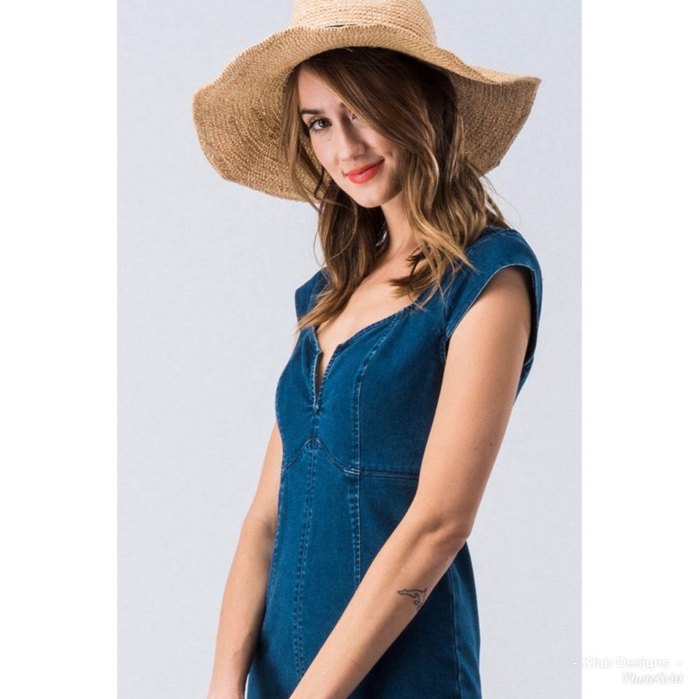 Blue Stretch Denim Dress-Sweetheart Neckline - Picture 6 of 8